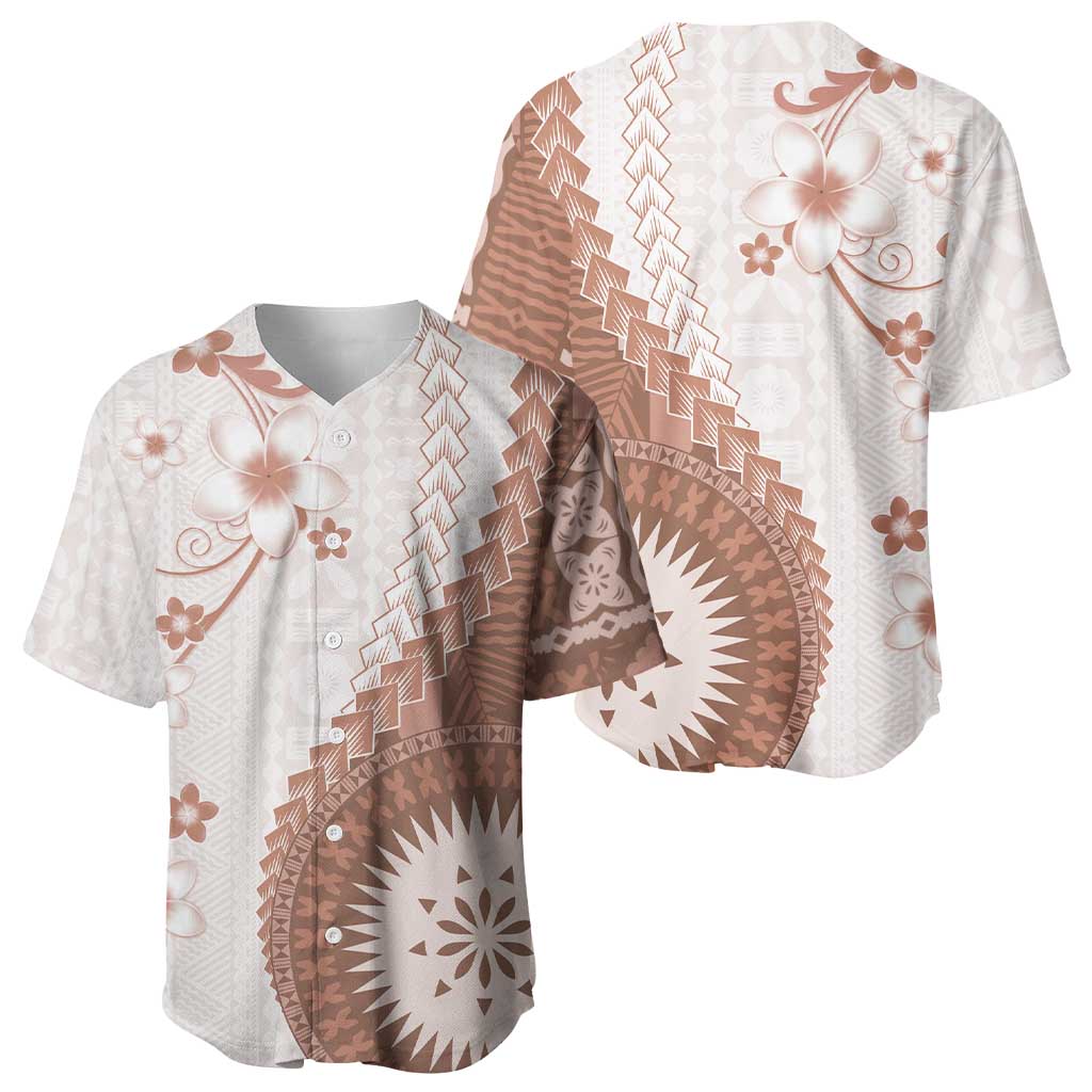 Bula Fiji Baseball Jersey Brown Plumeria Masi Tapa Pattern - Polynesian Pride