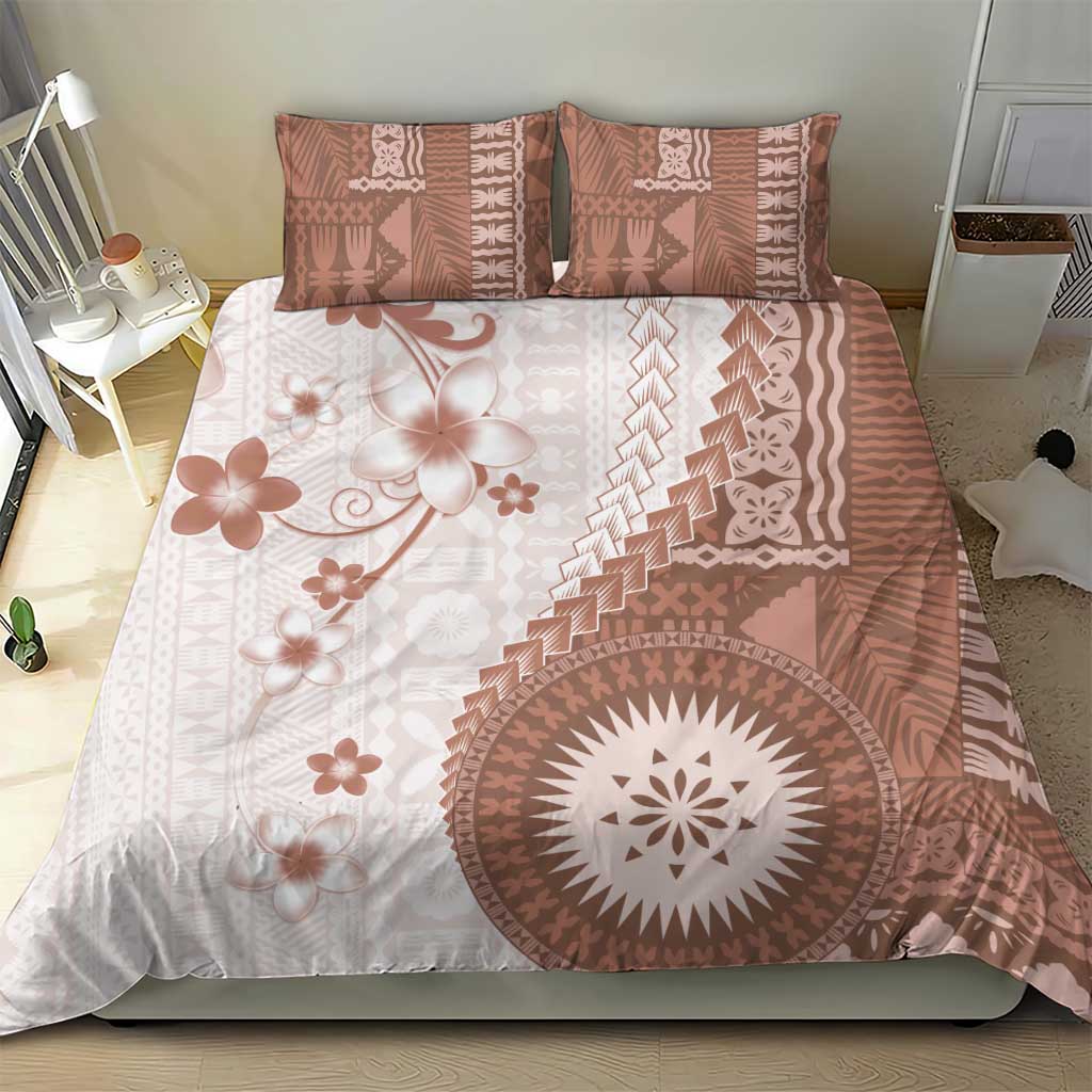 Bula Fiji Bedding Set Brown Plumeria Masi Tapa Pattern - Polynesian Pride