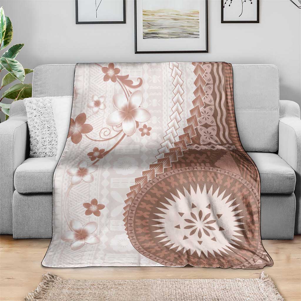 Bula Fiji Blanket Brown Plumeria Masi Tapa Pattern LT05 - Polynesian Pride
