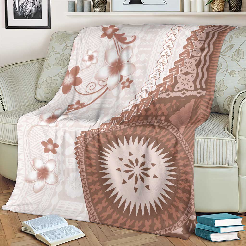 Bula Fiji Blanket Brown Plumeria Masi Tapa Pattern LT05 - Polynesian Pride