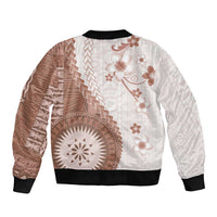 Bula Fiji Bomber Jacket Brown Plumeria Masi Tapa Pattern - Polynesian Pride