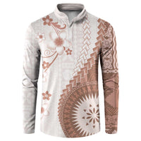 Bula Fiji Button Sweatshirt Brown Plumeria Masi Tapa Pattern - Polynesian Pride