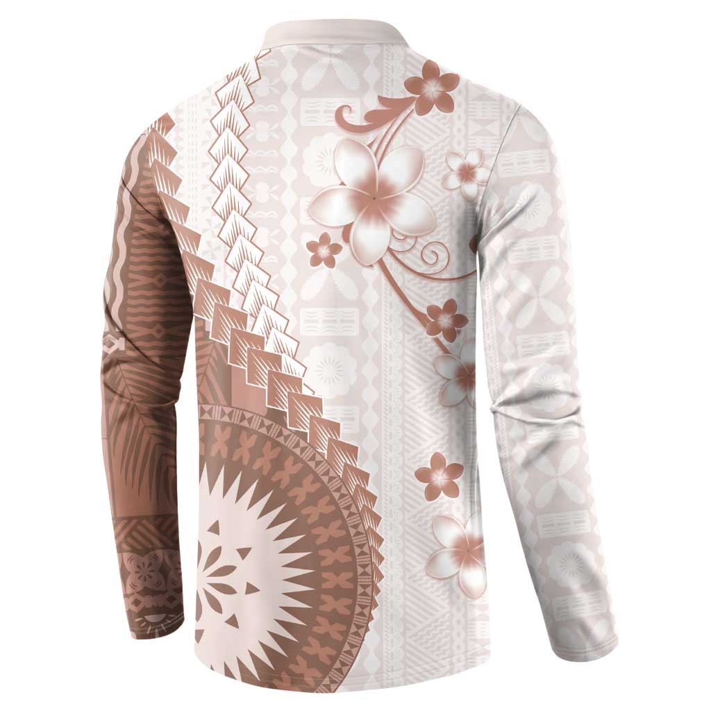 Bula Fiji Button Sweatshirt Brown Plumeria Masi Tapa Pattern - Polynesian Pride