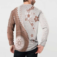 Bula Fiji Button Sweatshirt Brown Plumeria Masi Tapa Pattern - Polynesian Pride