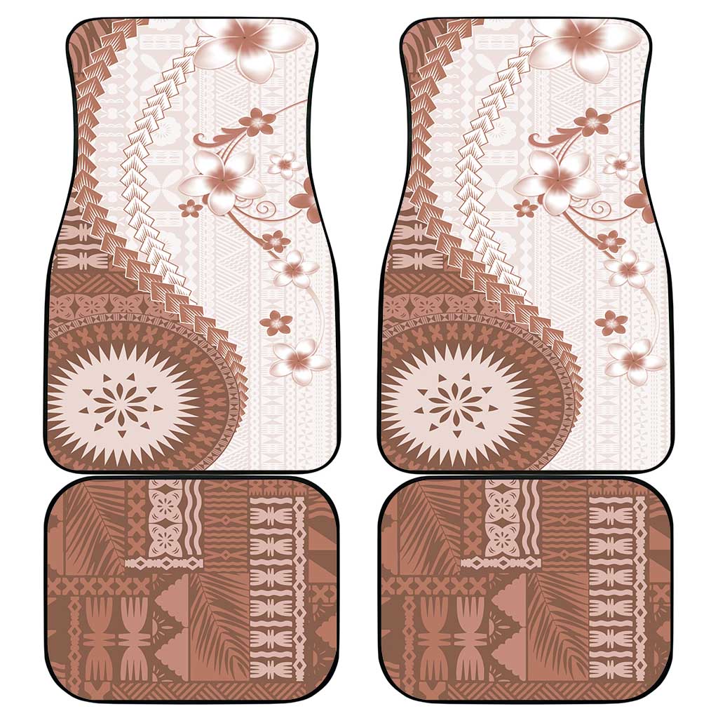 Bula Fiji Car Mats Brown Plumeria Masi Tapa Pattern - Polynesian Pride