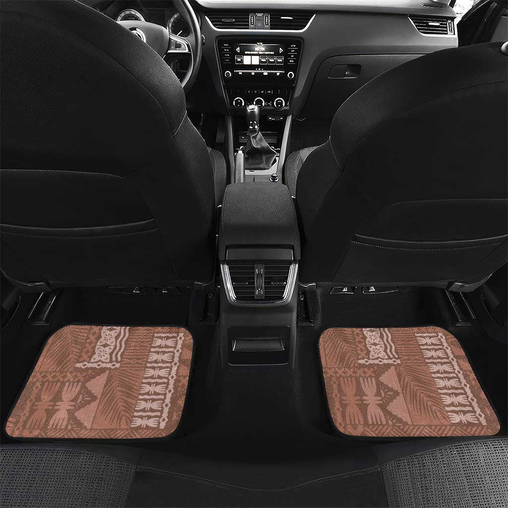 Bula Fiji Car Mats Brown Plumeria Masi Tapa Pattern - Polynesian Pride