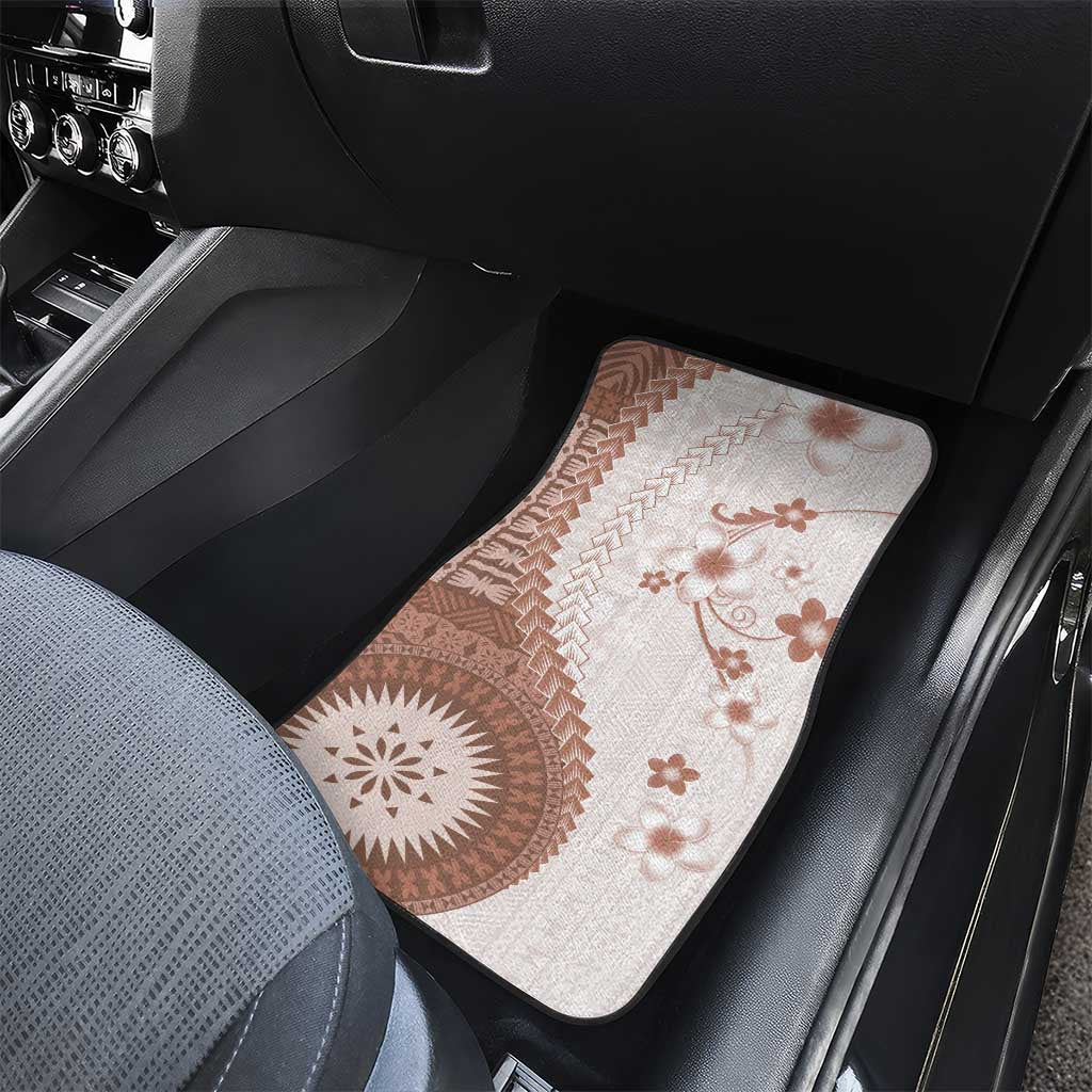 Bula Fiji Car Mats Brown Plumeria Masi Tapa Pattern - Polynesian Pride