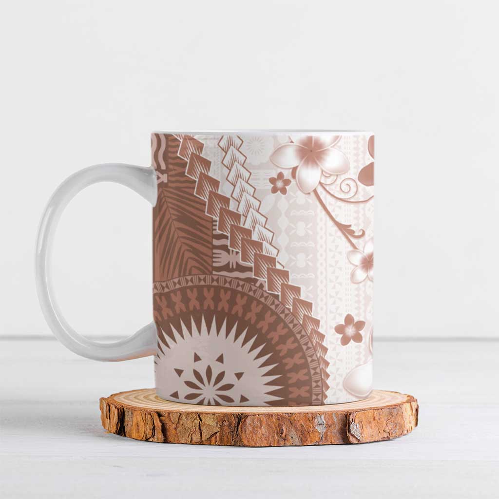 Bula Fiji Ceramic Mug Brown Plumeria Masi Tapa Pattern - Polynesian Pride