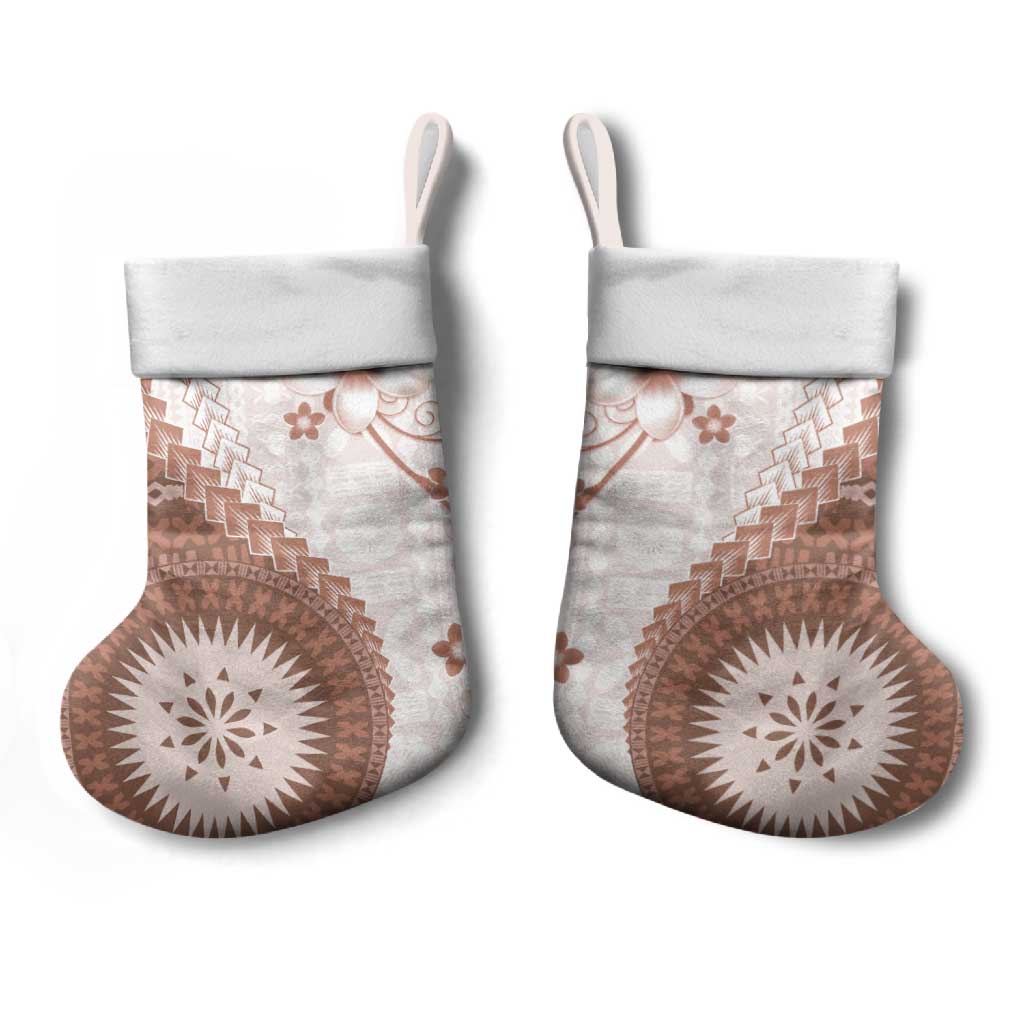 Bula Fiji Christmas Stocking Brown Plumeria Masi Tapa Pattern LT05 - Polynesian Pride