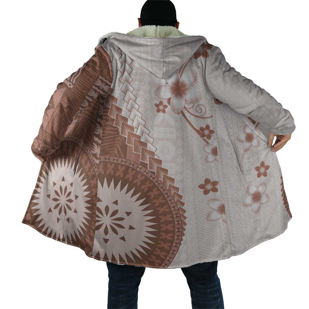 Bula Fiji Cloak Brown Plumeria Masi Tapa Pattern - Polynesian Pride