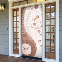 Bula Fiji Door Cover Brown Plumeria Masi Tapa Pattern - Polynesian Pride
