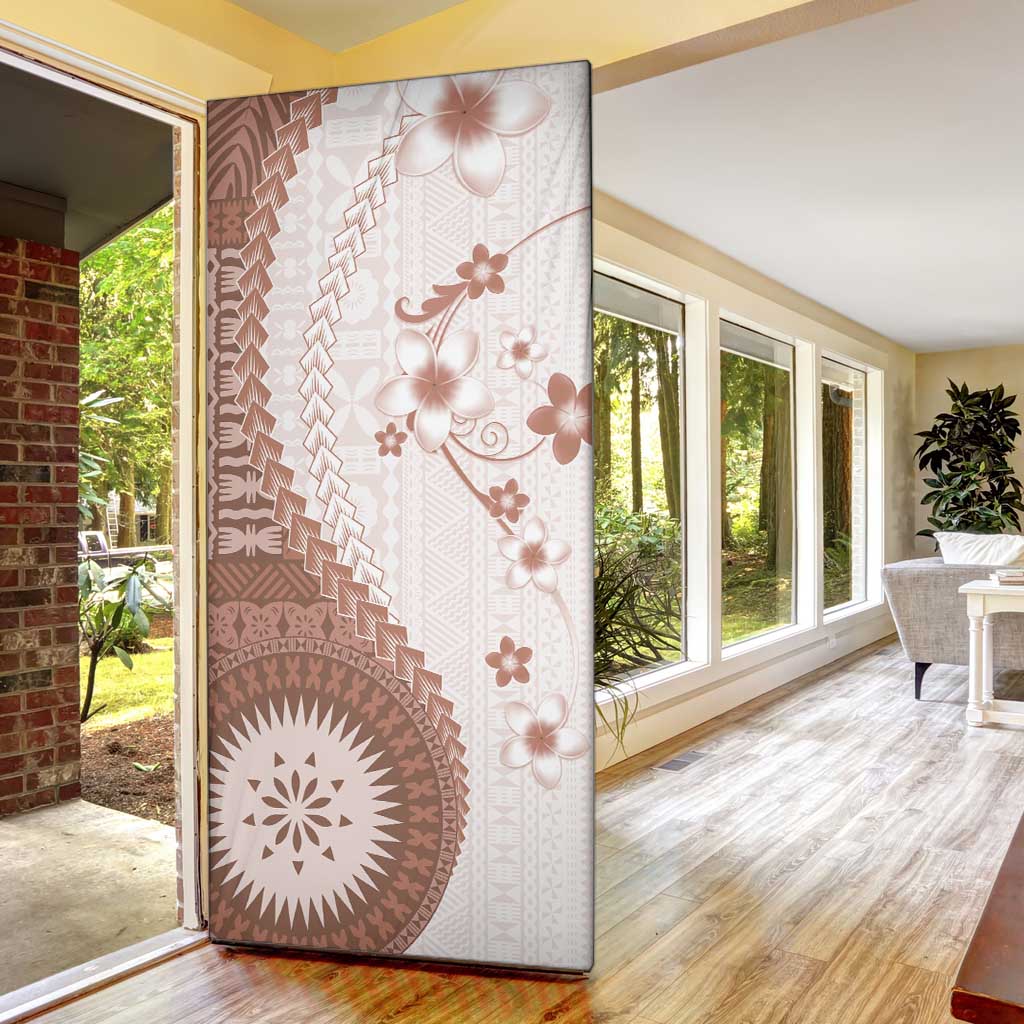 Bula Fiji Door Cover Brown Plumeria Masi Tapa Pattern - Polynesian Pride
