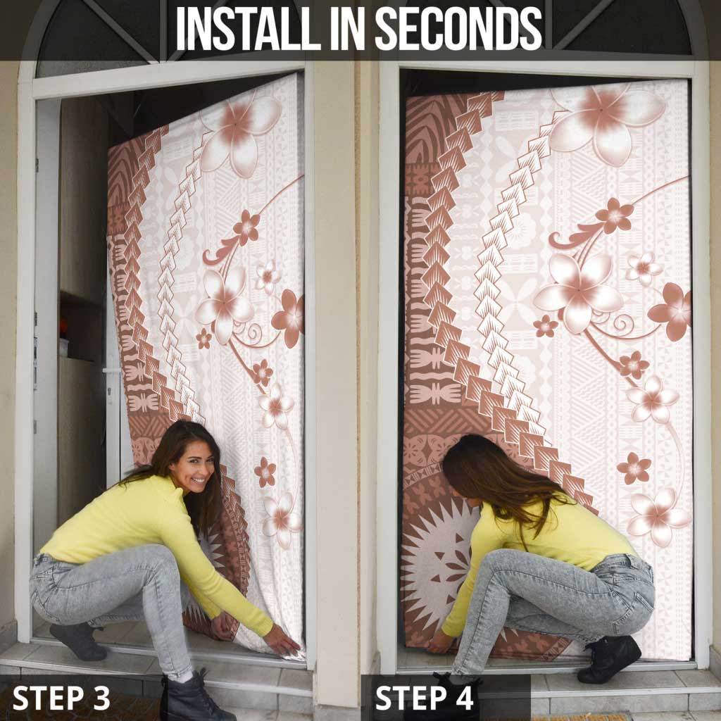 Bula Fiji Door Cover Brown Plumeria Masi Tapa Pattern - Polynesian Pride