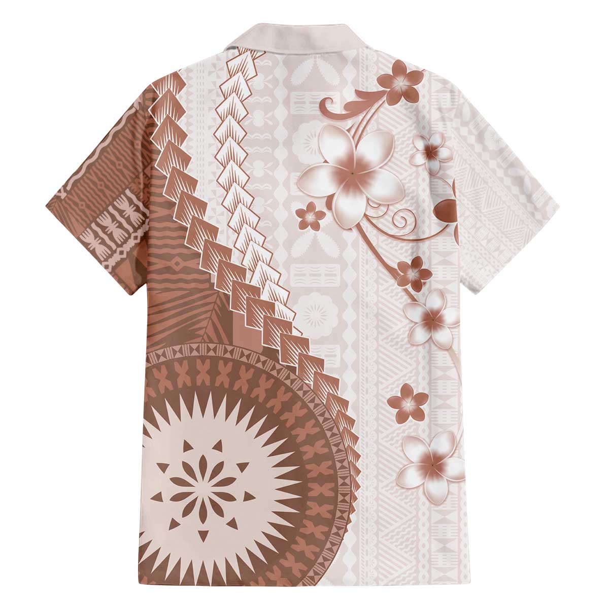 Bula Fiji Family Matching Off The Shoulder Long Sleeve Dress and Hawaiian Shirt Brown Plumeria Masi Tapa Pattern - Polynesian Pride