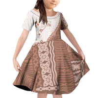 Bula Fiji Family Matching Off Shoulder Short Dress and Hawaiian Shirt Brown Plumeria Masi Tapa Pattern - Polynesian Pride