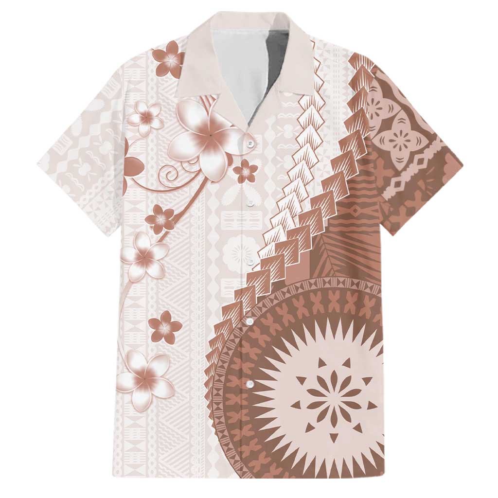 Bula Fiji Family Matching Puletasi and Hawaiian Shirt Brown Plumeria Masi Tapa Pattern LT05 Dad's Shirt - Short Sleeve Brown - Polynesian Pride