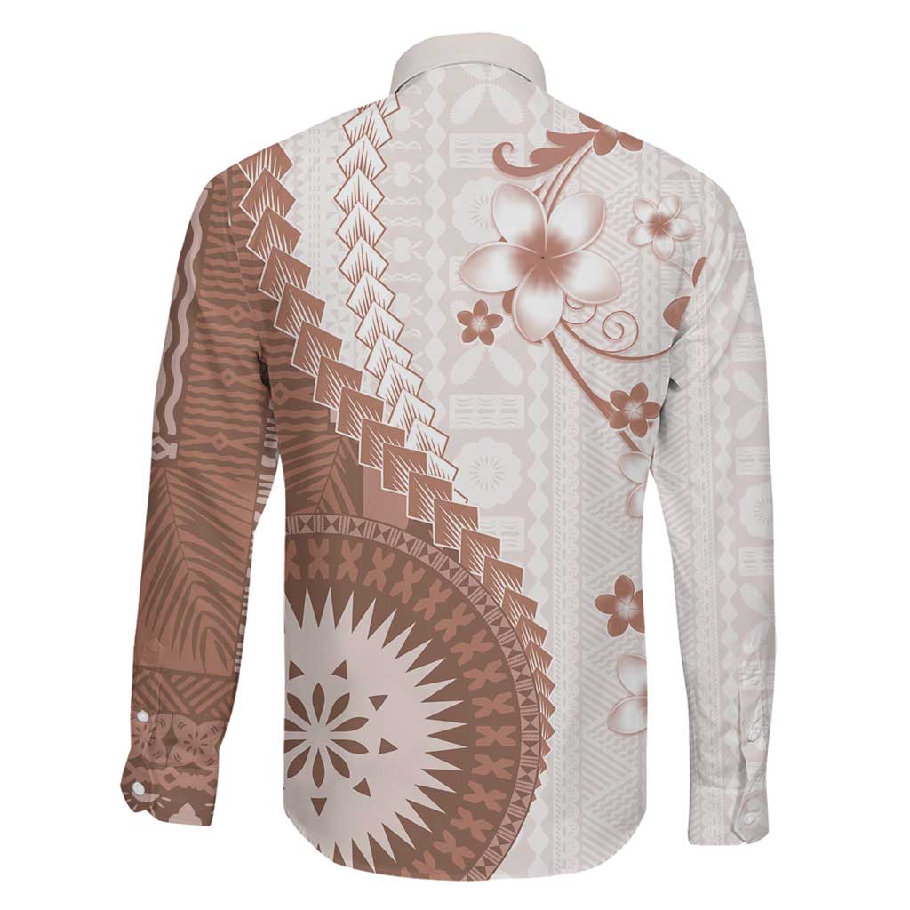 Bula Fiji Family Matching Puletasi and Hawaiian Shirt Brown Plumeria Masi Tapa Pattern LT05 - Polynesian Pride