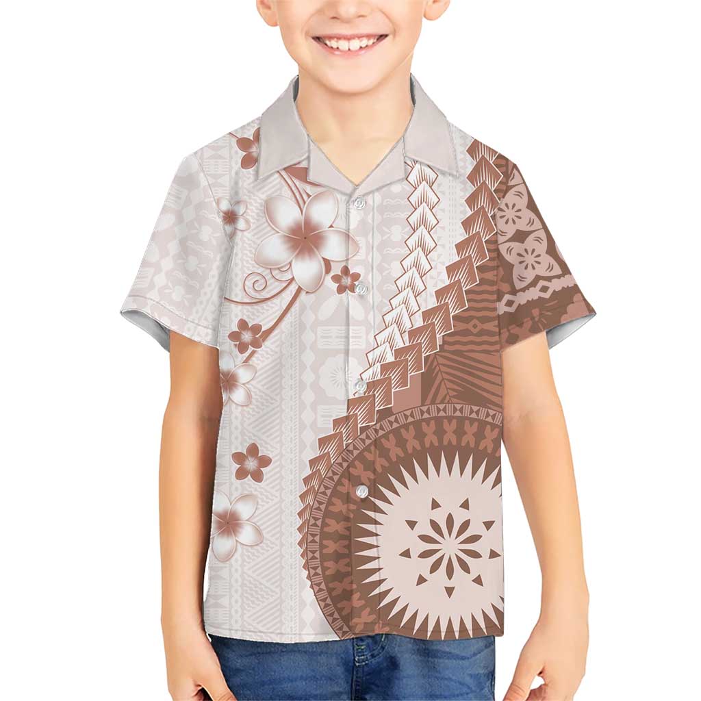 Bula Fiji Family Matching Puletasi and Hawaiian Shirt Brown Plumeria Masi Tapa Pattern LT05 Son's Shirt Brown - Polynesian Pride