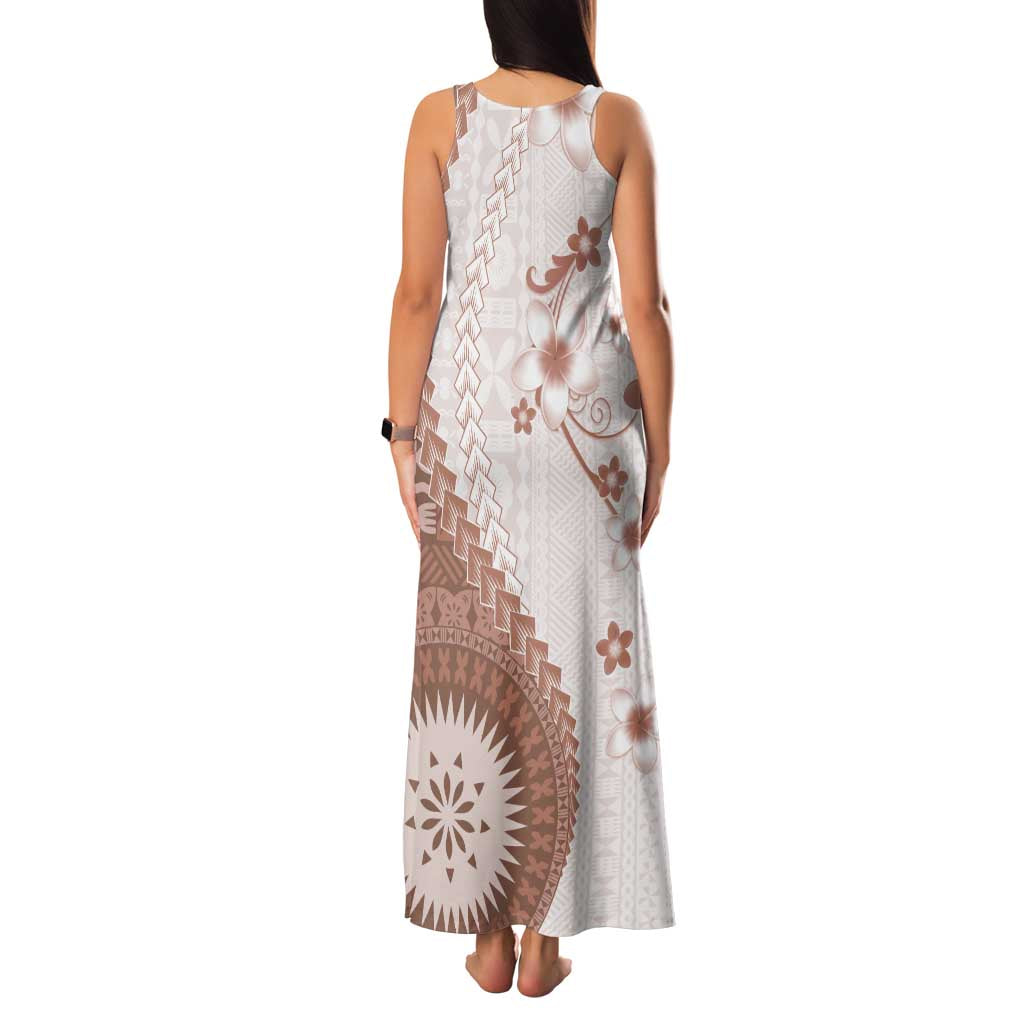 Bula Fiji Family Matching Tank Maxi Dress and Hawaiian Shirt Brown Plumeria Masi Tapa Pattern - Polynesian Pride