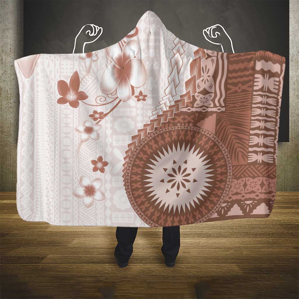Bula Fiji Hooded Blanket Brown Plumeria Masi Tapa Pattern - Polynesian Pride