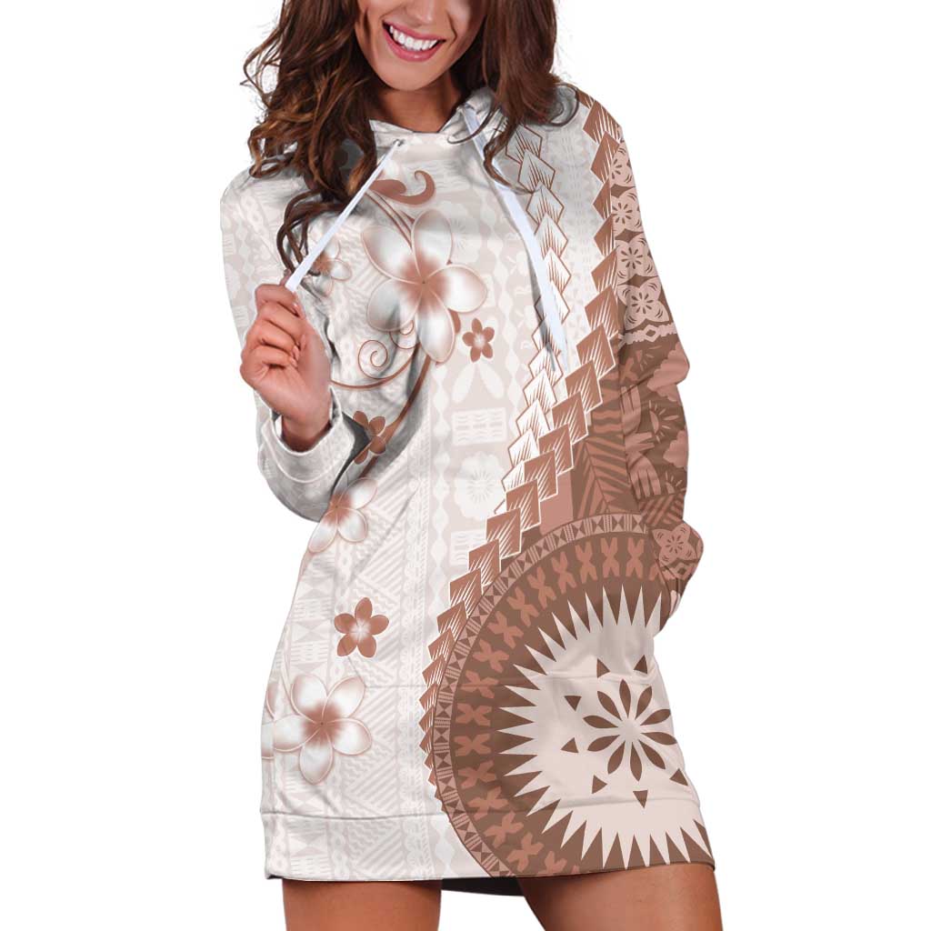 Bula Fiji Hoodie Dress Brown Plumeria Masi Tapa Pattern LT05 Brown - Polynesian Pride