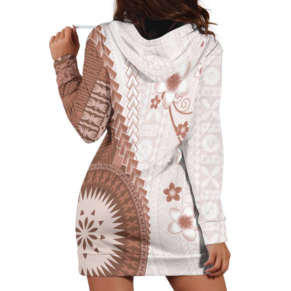 Bula Fiji Hoodie Dress Brown Plumeria Masi Tapa Pattern LT05 - Polynesian Pride
