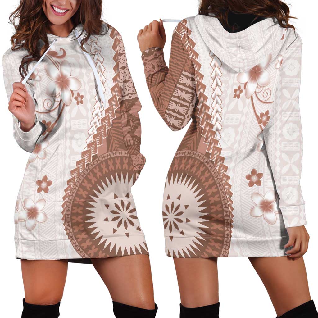 Bula Fiji Hoodie Dress Brown Plumeria Masi Tapa Pattern LT05 - Polynesian Pride