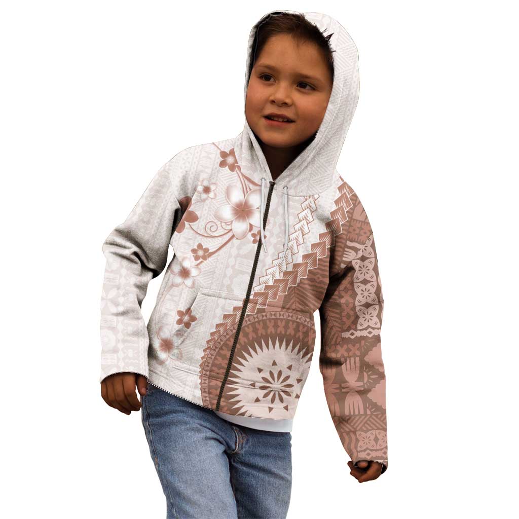Bula Fiji Kid Hoodie Brown Plumeria Masi Tapa Pattern - Polynesian Pride