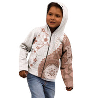 Bula Fiji Kid Hoodie Brown Plumeria Masi Tapa Pattern - Polynesian Pride