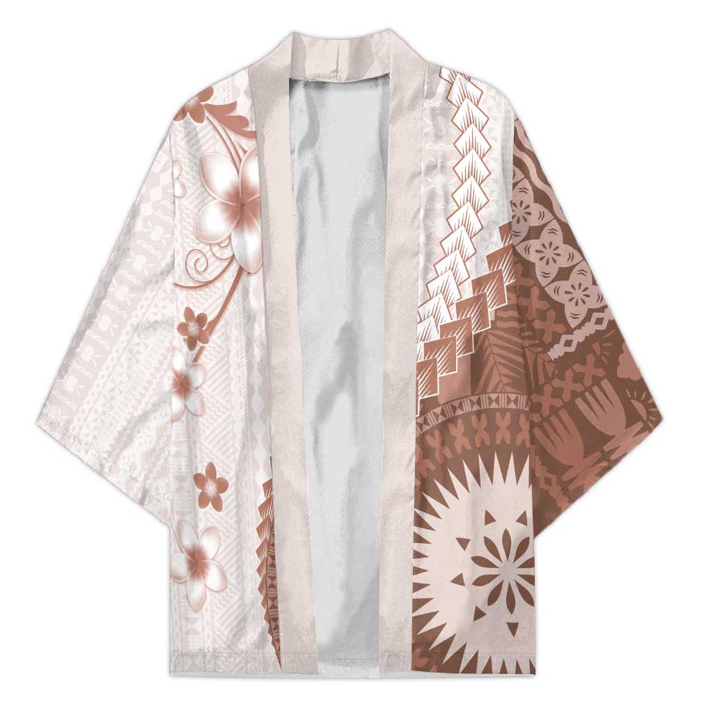 Bula Fiji Kimono Brown Plumeria Masi Tapa Pattern LT05 Unisex Brown - Polynesian Pride