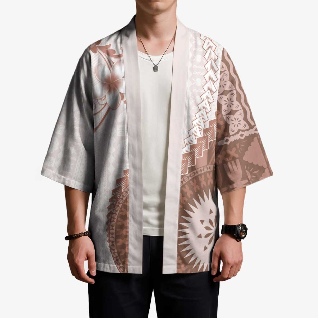 Bula Fiji Kimono Brown Plumeria Masi Tapa Pattern LT05 - Polynesian Pride