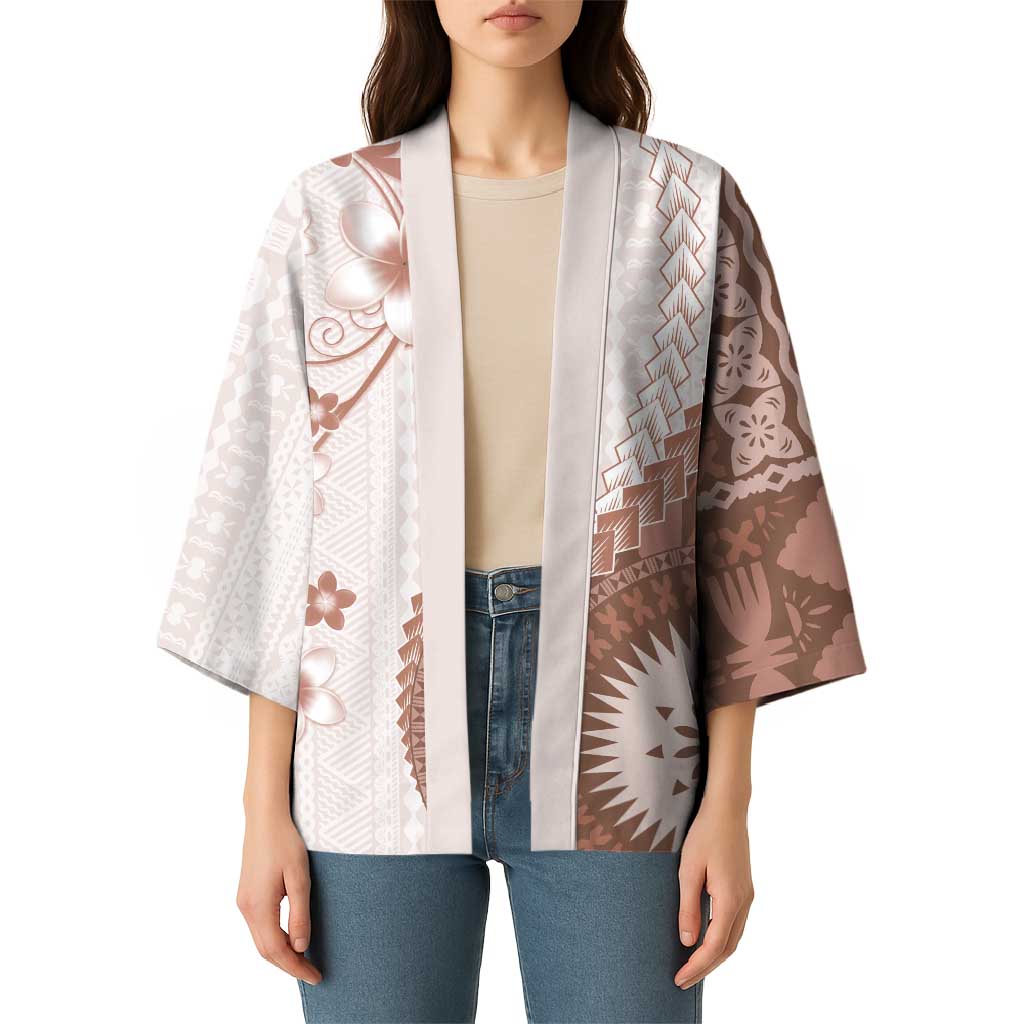 Bula Fiji Kimono Brown Plumeria Masi Tapa Pattern LT05 - Polynesian Pride