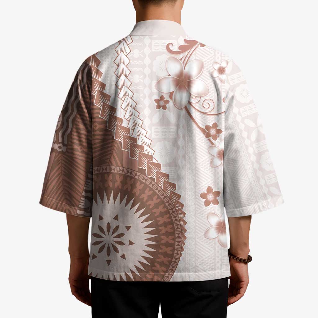 Bula Fiji Kimono Brown Plumeria Masi Tapa Pattern LT05 - Polynesian Pride