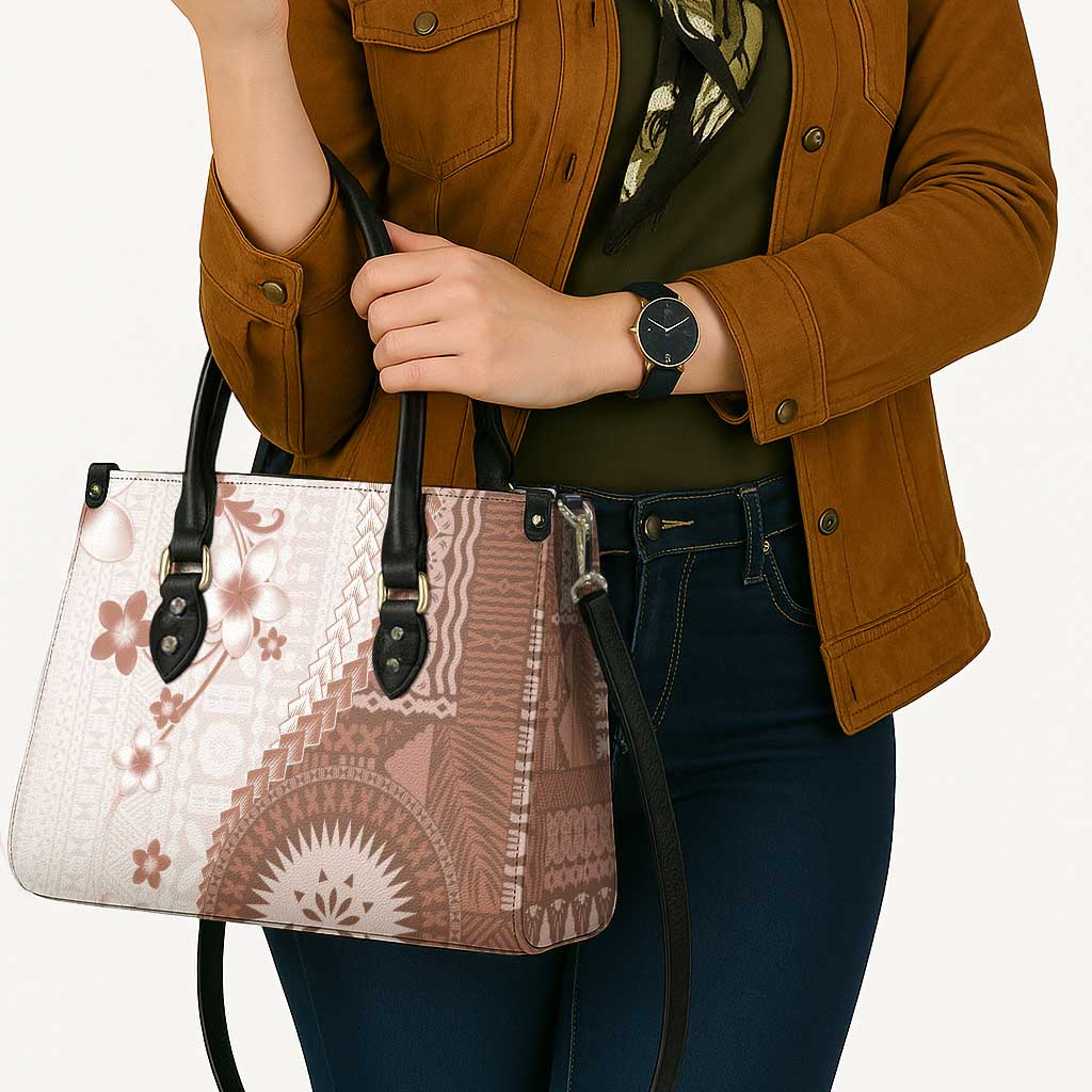 Bula Fiji Leather Bag Brown Plumeria Masi Tapa Pattern LT05 - Polynesian Pride