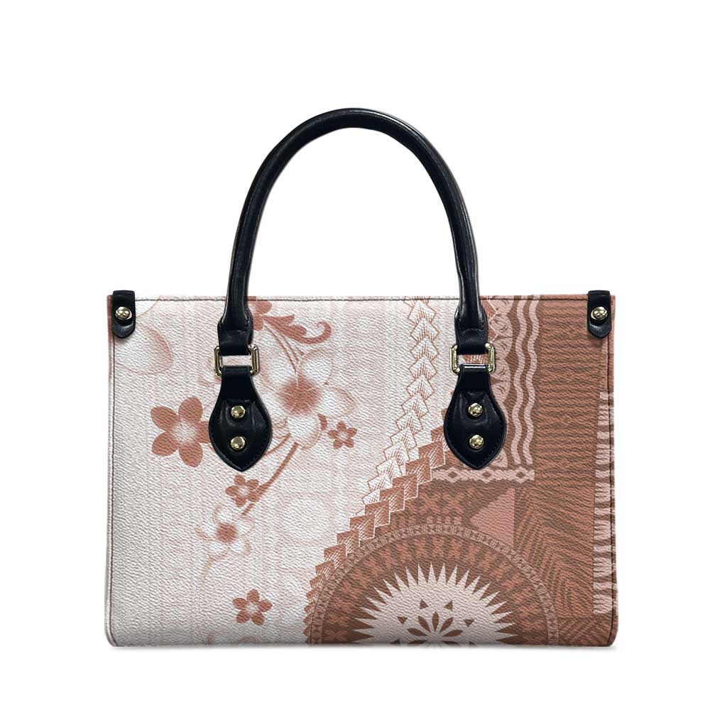 Bula Fiji Leather Bag Brown Plumeria Masi Tapa Pattern LT05 - Polynesian Pride