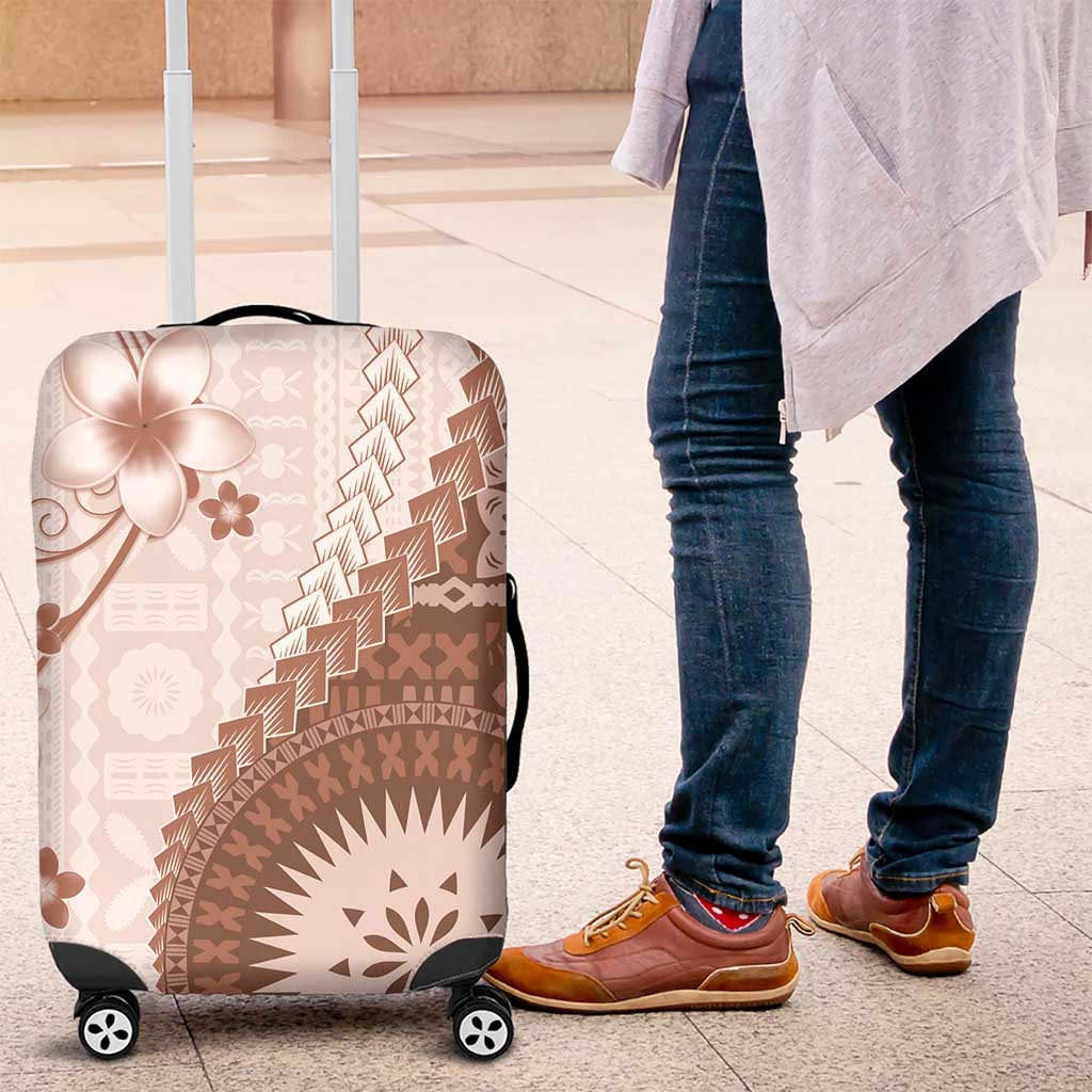 Bula Fiji Luggage Cover Brown Plumeria Masi Tapa Pattern LT05 Brown - Polynesian Pride