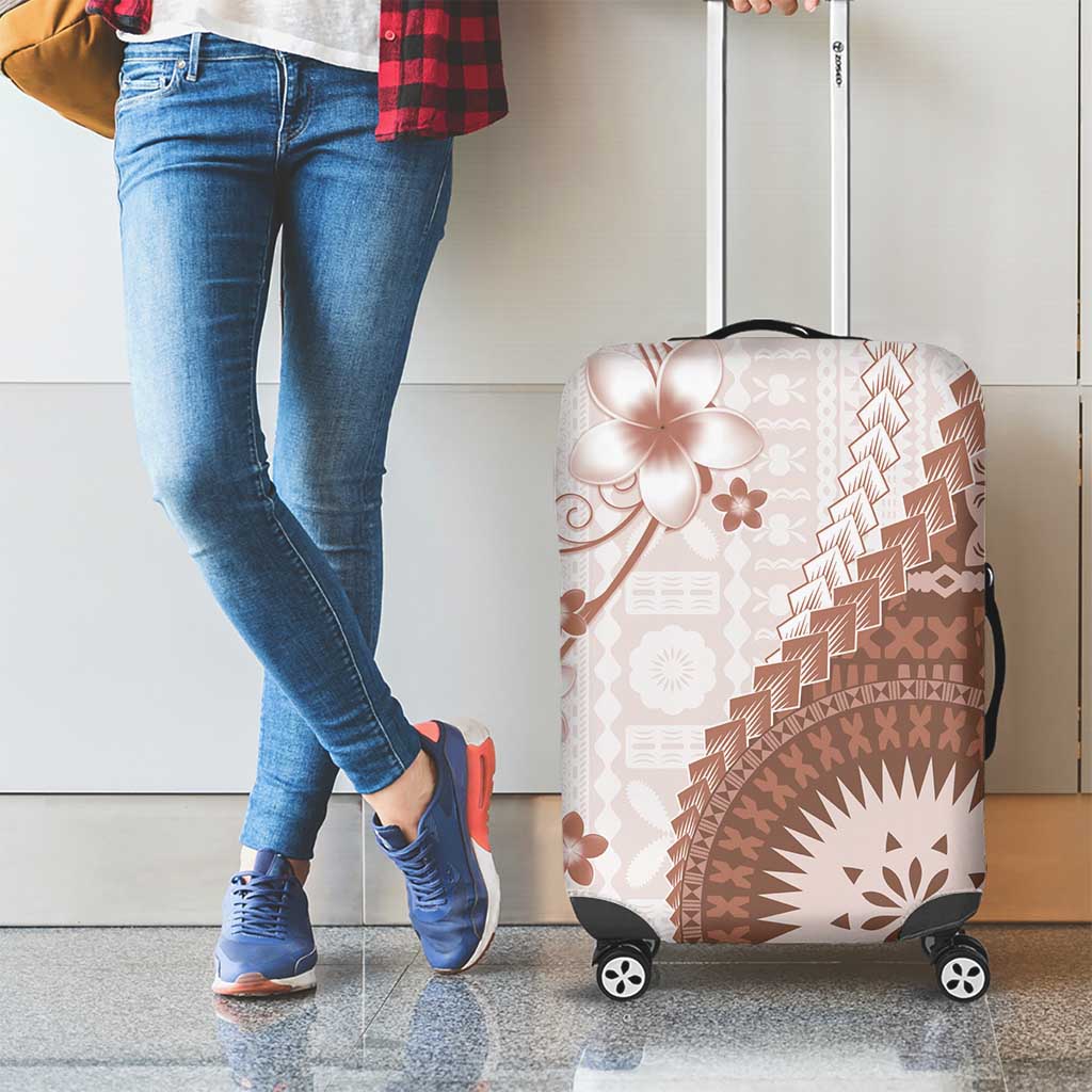 Bula Fiji Luggage Cover Brown Plumeria Masi Tapa Pattern LT05 - Polynesian Pride
