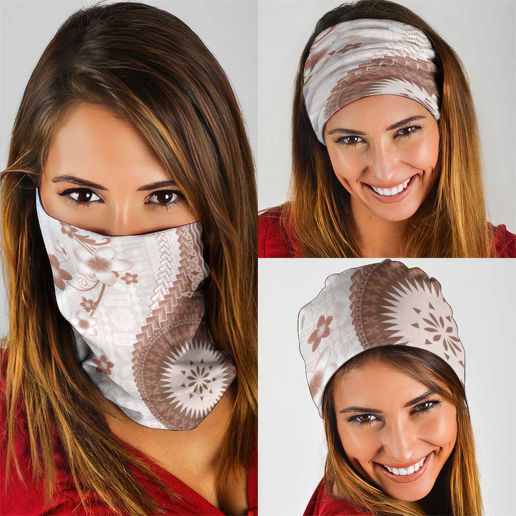 Bula Fiji Neck Gaiter Brown Plumeria Masi Tapa Pattern LT05 - Polynesian Pride