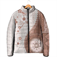 Bula Fiji Padded Jacket Brown Plumeria Masi Tapa Pattern - Polynesian Pride