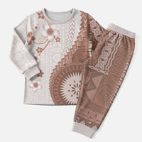Bula Fiji Christmas Pajama Set Brown Plumeria Masi Tapa Pattern LT05 Men Brown - Polynesian Pride