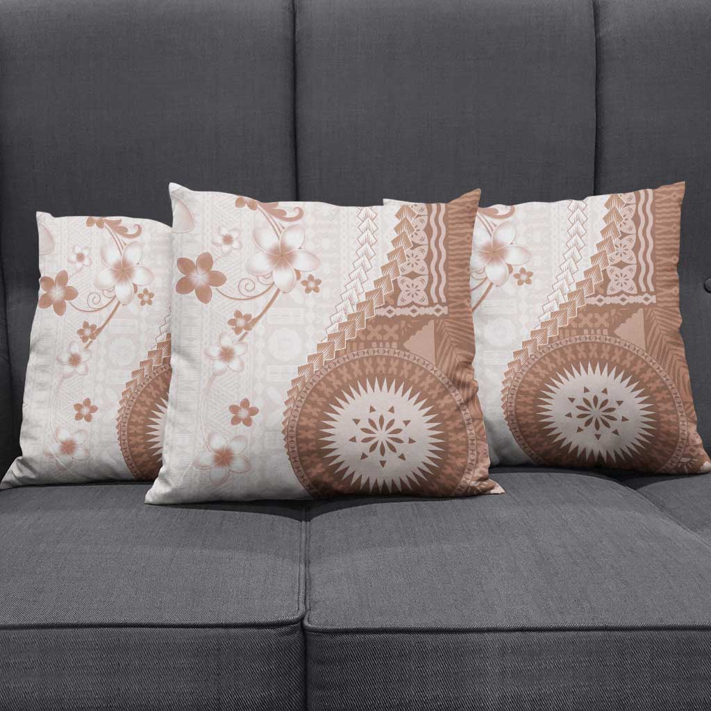 Bula Fiji Pillow Cover Brown Plumeria Masi Tapa Pattern LT05 - Polynesian Pride
