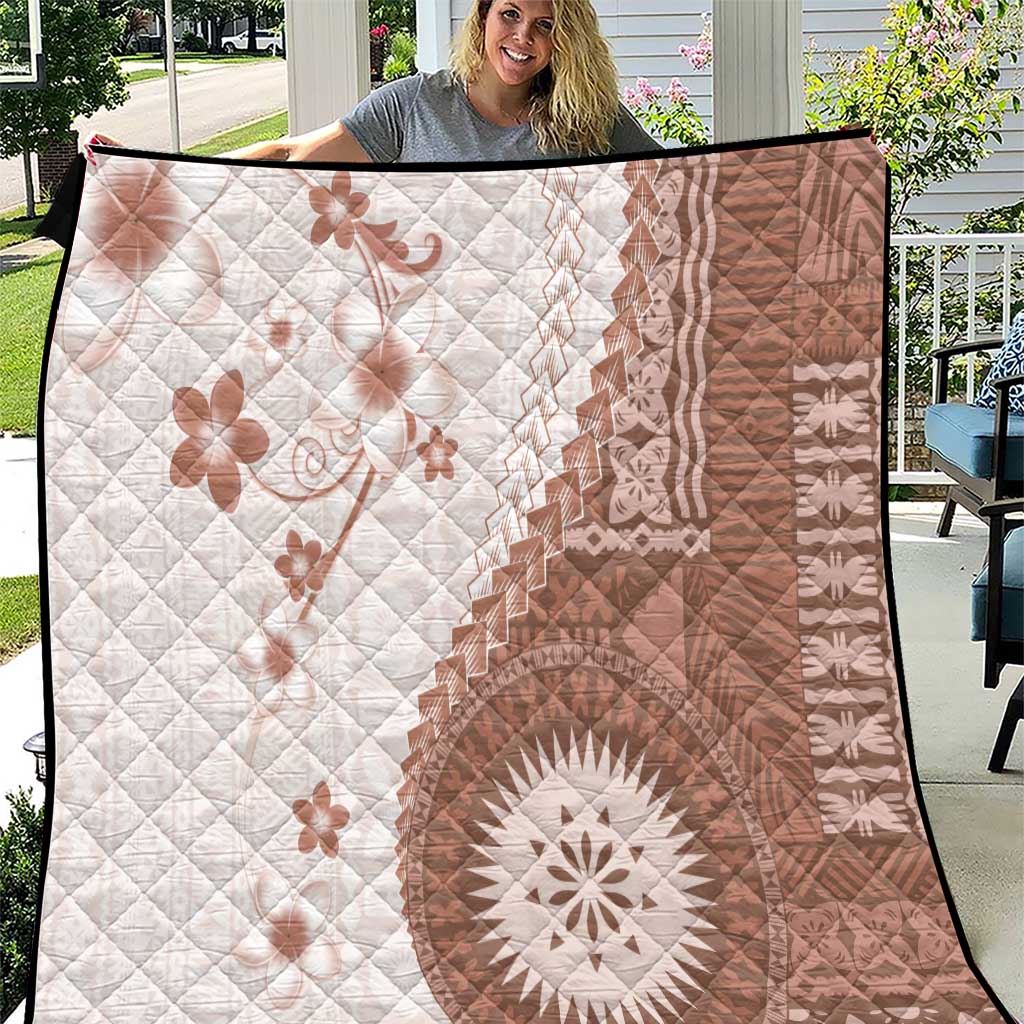 Bula Fiji Quilt Brown Plumeria Masi Tapa Pattern LT05 Brown - Polynesian Pride