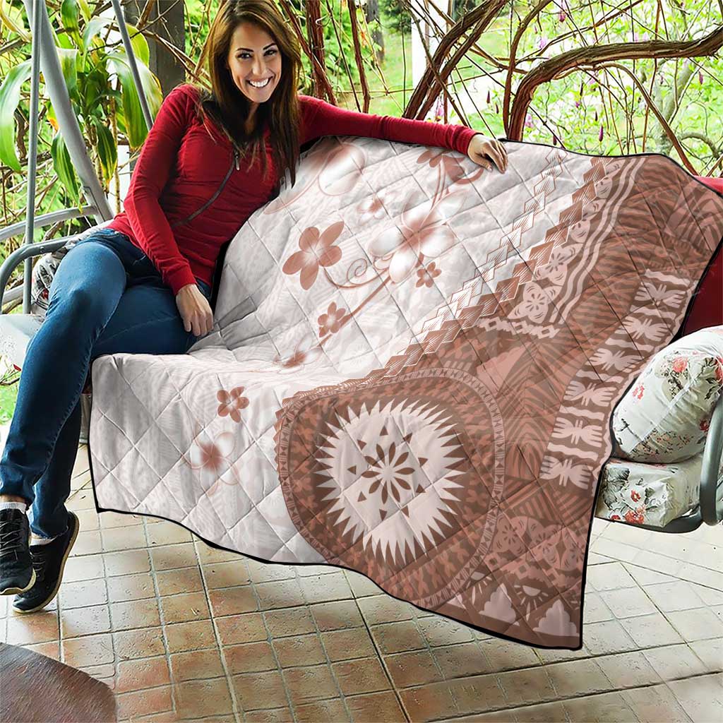 Bula Fiji Quilt Brown Plumeria Masi Tapa Pattern LT05 - Polynesian Pride