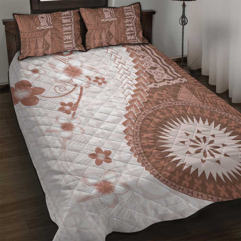 Bula Fiji Quilt Bed Set Brown Plumeria Masi Tapa Pattern LT05 Brown - Polynesian Pride