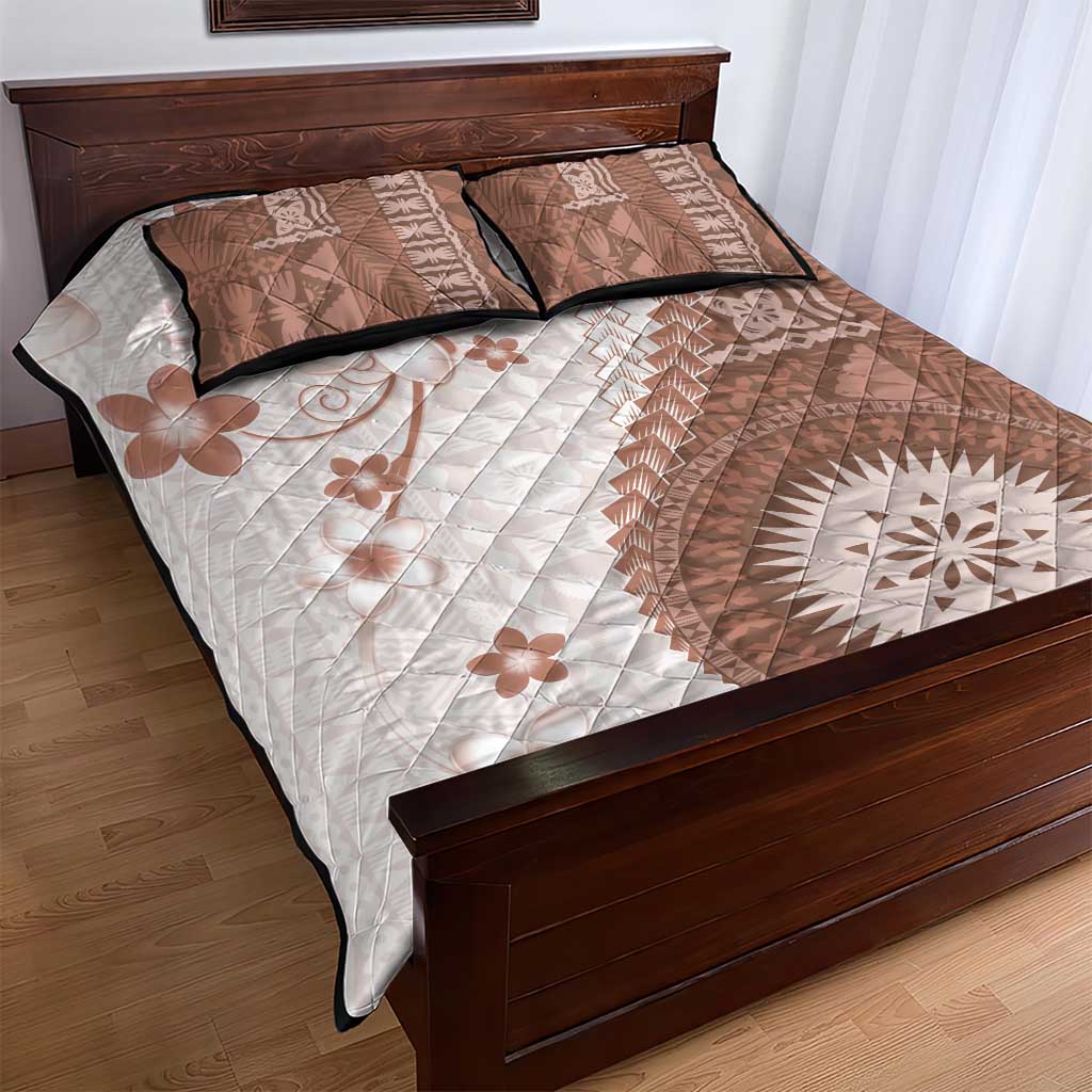 Bula Fiji Quilt Bed Set Brown Plumeria Masi Tapa Pattern LT05 - Polynesian Pride