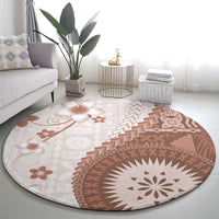 Bula Fiji Round Carpet Brown Plumeria Masi Tapa Pattern LT05 - Polynesian Pride