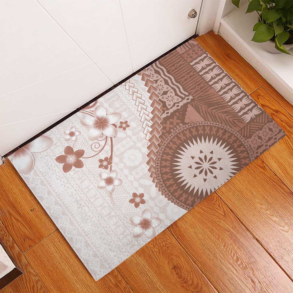 Bula Fiji Rubber Doormat Brown Plumeria Masi Tapa Pattern - Polynesian Pride