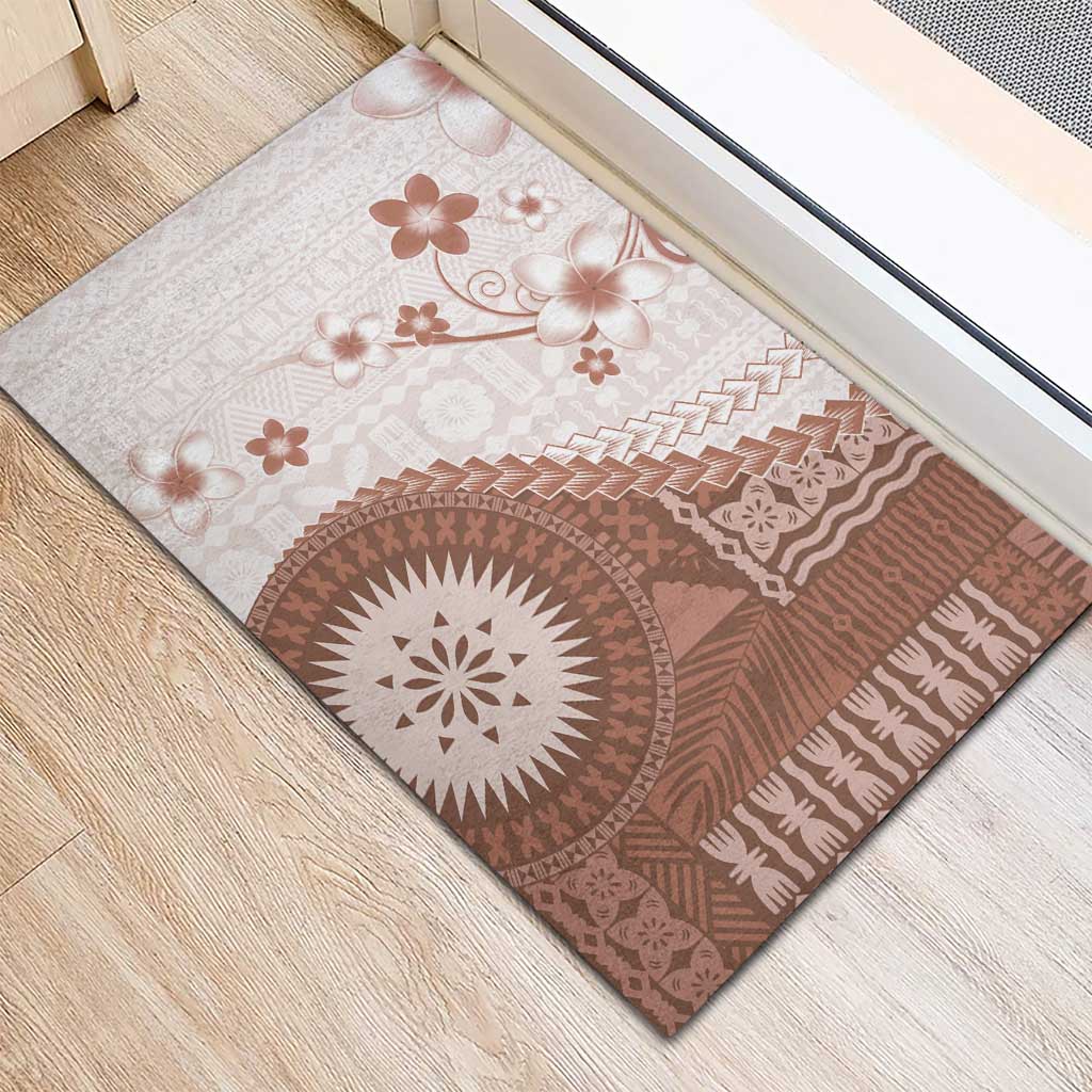 Bula Fiji Rubber Doormat Brown Plumeria Masi Tapa Pattern - Polynesian Pride