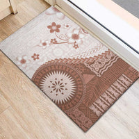 Bula Fiji Rubber Doormat Brown Plumeria Masi Tapa Pattern - Polynesian Pride