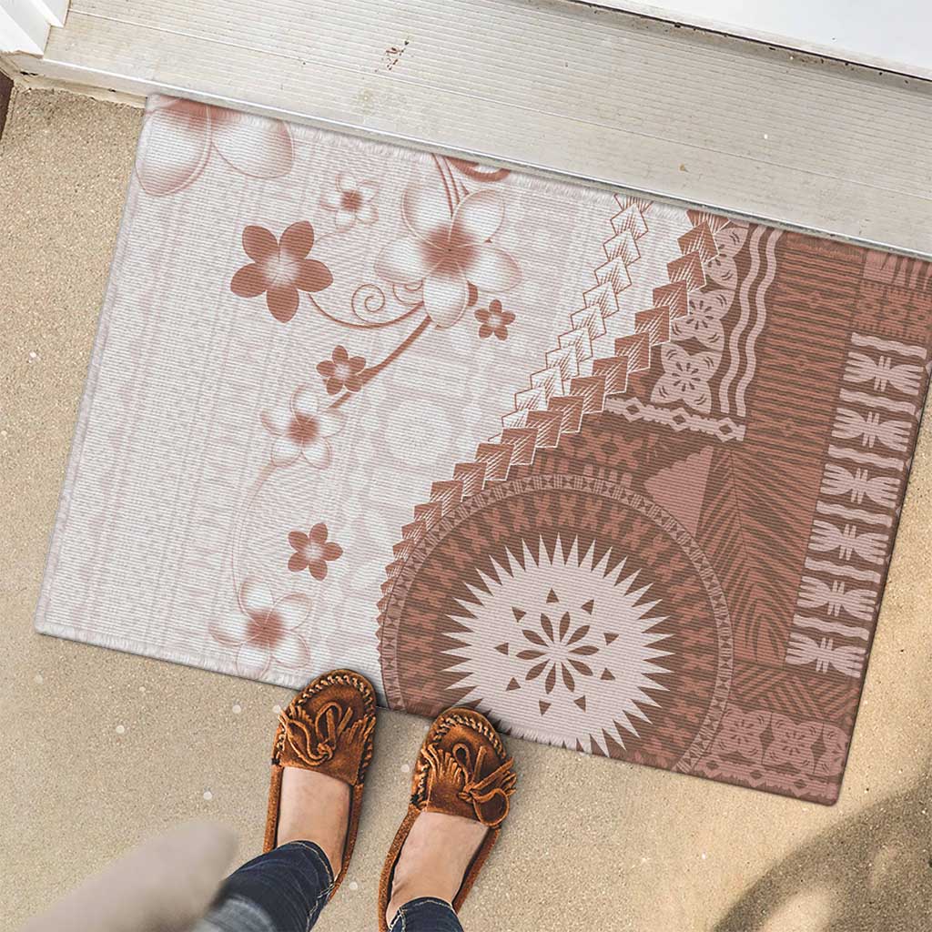 Bula Fiji Rubber Doormat Brown Plumeria Masi Tapa Pattern - Polynesian Pride